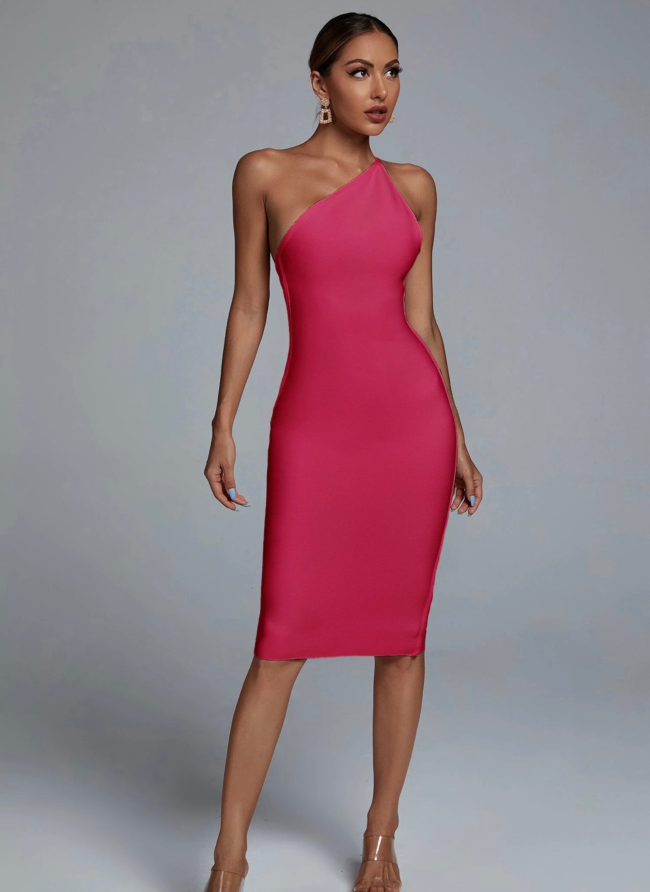 Jenna One Shoulder Midi Bandage Dress - Hot Pink Self Made Babes Jenna One Shoulder Midi Bandage Dress - Hot Pink Self Made Babes