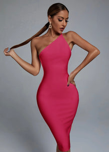 Jenna One Shoulder Midi Bandage Dress - Hot Pink Self Made Babes Jenna One Shoulder Midi Bandage Dress - Hot Pink Self Made Babes