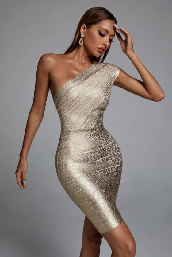 Ioana One Shoulder Metallic Bandage Dress