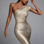 Ioana One Shoulder Metallic Bandage Dress